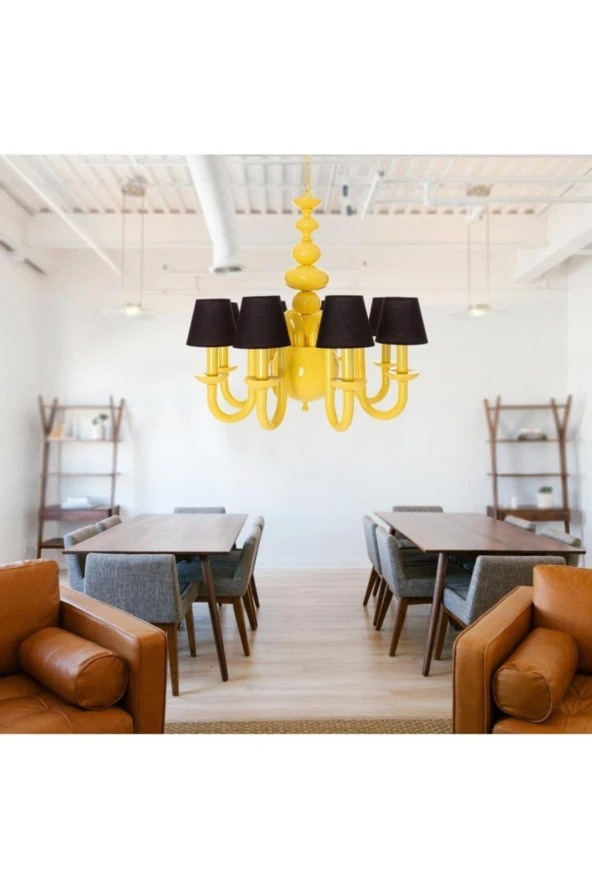 Umur Aydınlatma Roda 8'li Sarı Siyah Şapkalı Lüks Sarkı Avize - Resim 2