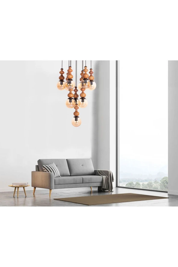 Umur Aydınlatma Line 10'lu Ahşap Avize Sarkıt - Resim 2