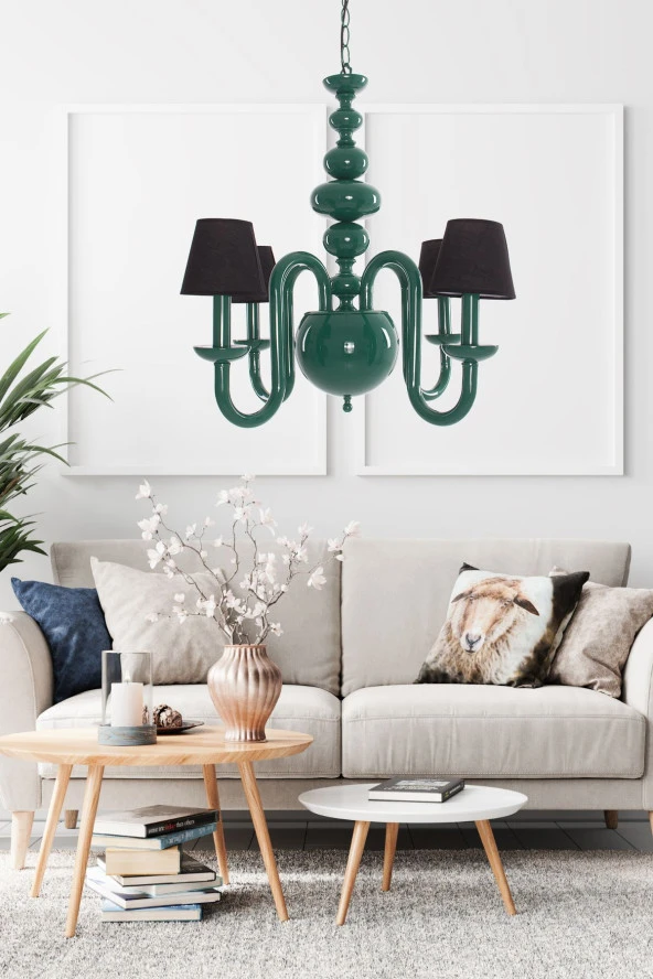 Umur Aydınlatma Roda 4'lü Yeşil Siyah Şapkalı Sarkıt Avize - Resim 3