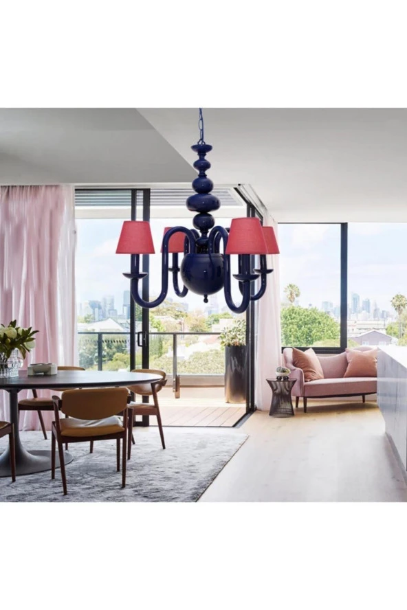 Umur Aydınlatma Roda 4'lü Mavi Fuşya Şapkalı Lüks Avize - Resim 2