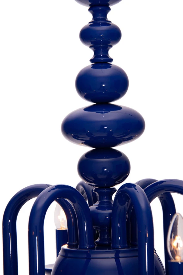 Umur Aydınlatma Roda 6'lı Parlement Mavisi Beyaz Şapkalı Lüks Avize - Resim 3