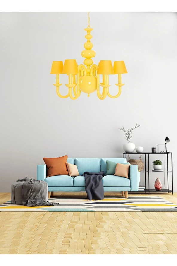 Umur Aydınlatma Roda 6'lı Sarı Şapkalı Sarkıt Avize - Resim 2