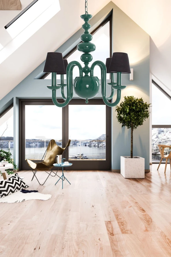 Umur Aydınlatma Roda 4'lü Yeşil Siyah Şapkalı Sarkıt Avize - Resim 2