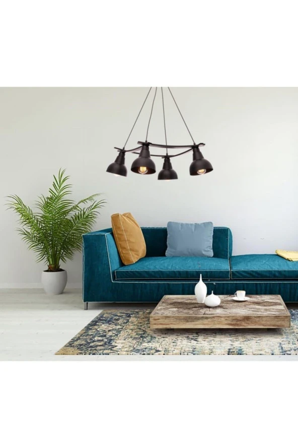 Umur Aydınlatma Inka 4'lü Lav Şapkalı Siyah Avize Sarkıt - Resim 5