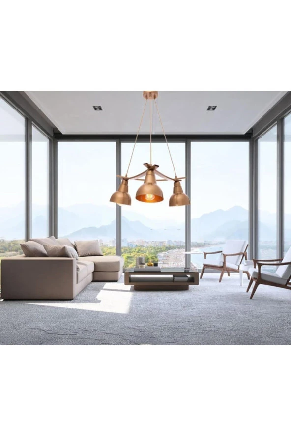 Umur Aydınlatma Inka 3'lü Eskitme Lav Şapkalı Avize Sarkıt - Resim 2