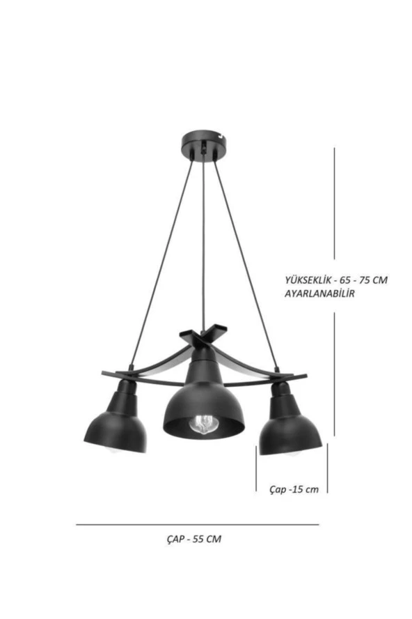 Umur Aydınlatma Inka 3'lü Krom Lav Şapkalı Avize Sarkıt - Resim 3