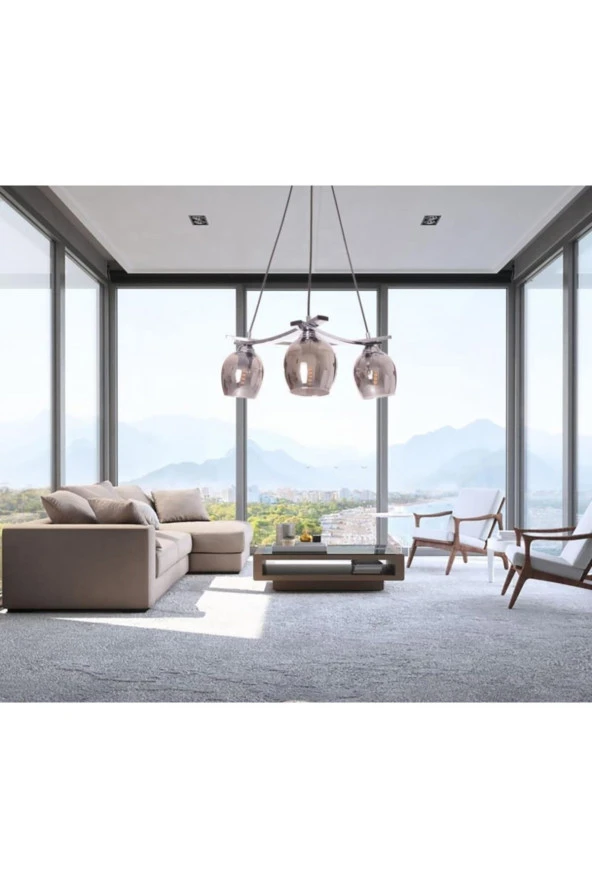 Umur Aydınlatma Inka 3'lü Krom Lins Camlı Avize Sarkıt - Resim 2