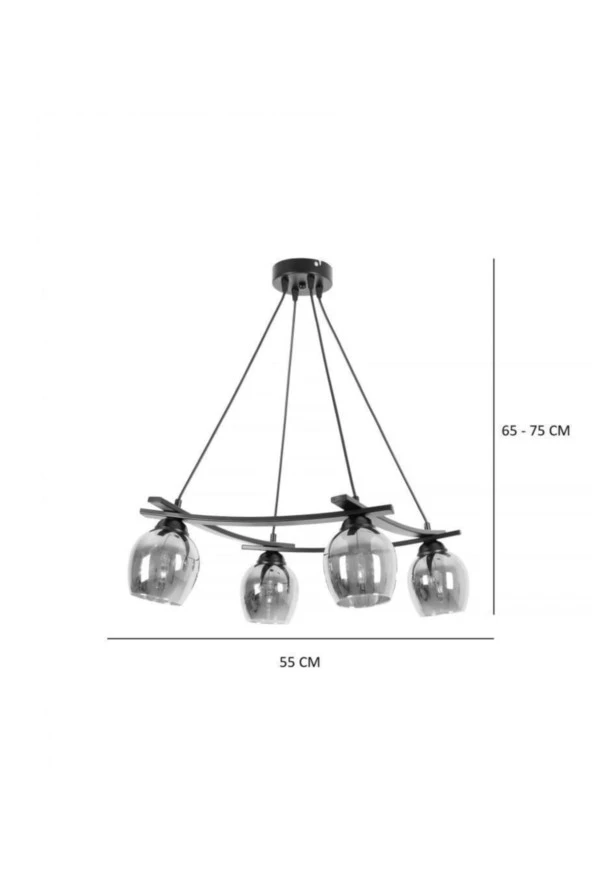 Umur Aydınlatma Inka 4'lü Krom Lins Füme Camlı Avize Sarkıt - Resim 3