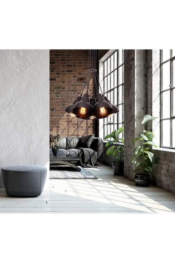 Umur Aydınlatma Lav 7'li Siyah Sarkıt Avize - 3