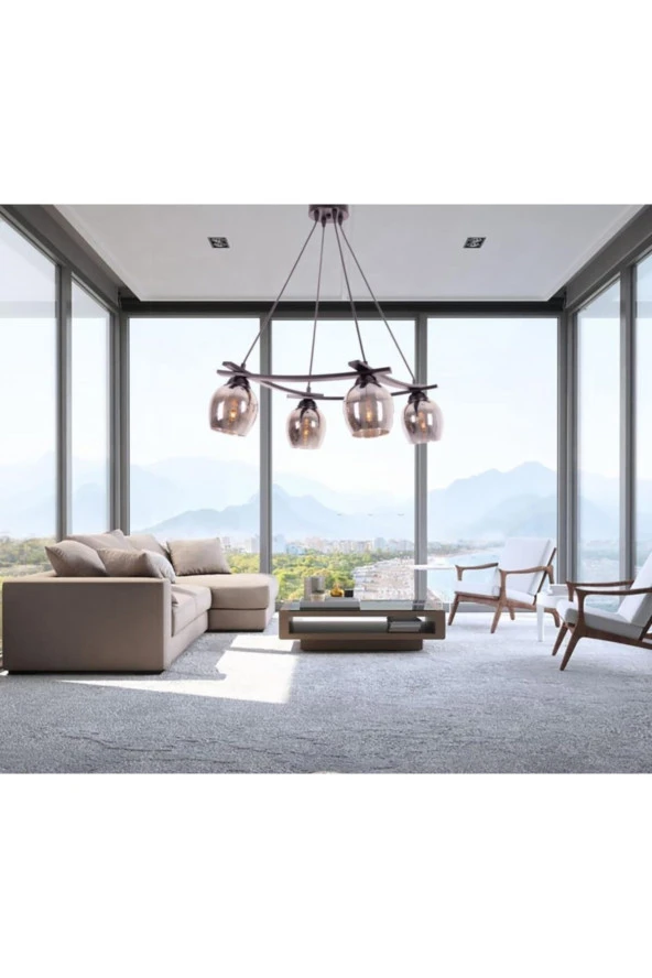 Umur Aydınlatma Inka 4'lü Siyah Lins Füme Camlı Sarkıt Avize - Resim 3