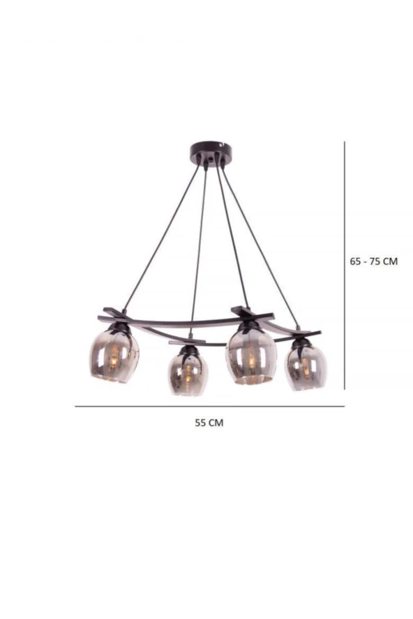 Umur Aydınlatma Inka 4'lü Siyah Lins Füme Camlı Sarkıt Avize - Resim 4