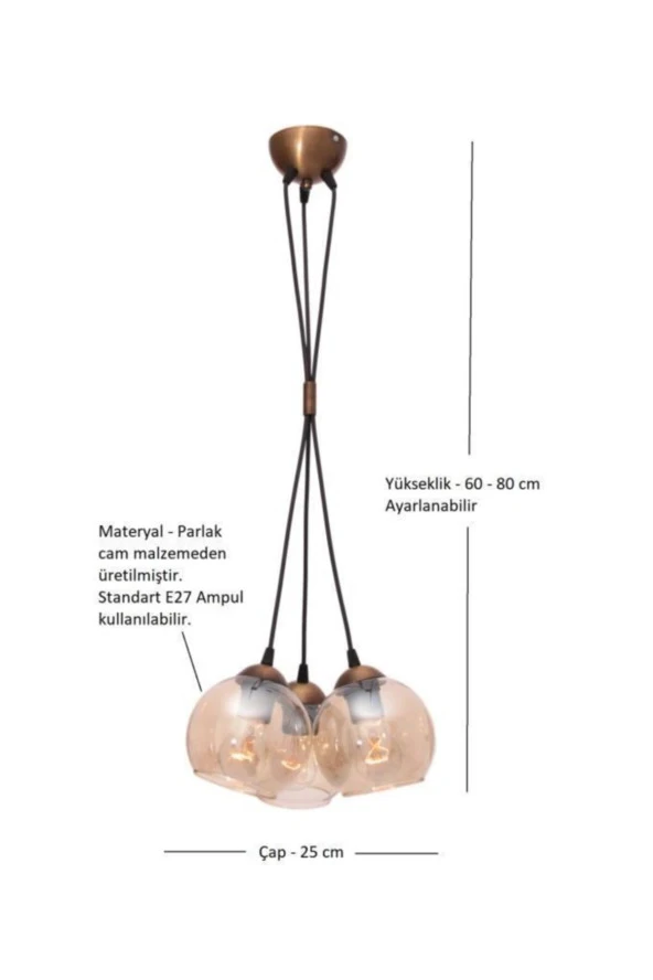 Umur Aydınlatma Minör 3'lü Eskitme Sarkıt Avize - Resim 4