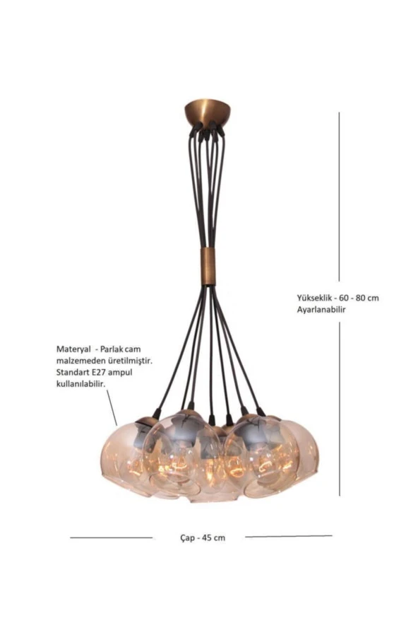 Umur Aydınlatma Minör 7'li Eskitme Sarkıt Avize - Resim 4