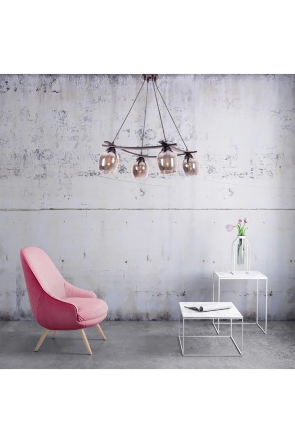 Umur Aydınlatma Inka 4'lü Siyah Lins Füme Camlı Sarkıt Avize - Resim 2