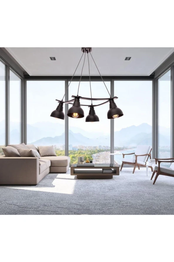 Umur Aydınlatma Inka 4'lü Lav Şapkalı Siyah Avize Sarkıt - Resim 2