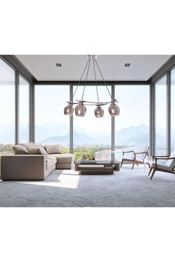 Umur Aydınlatma Inka 4'lü Krom Lins Füme Camlı Avize Sarkıt - Resim 2