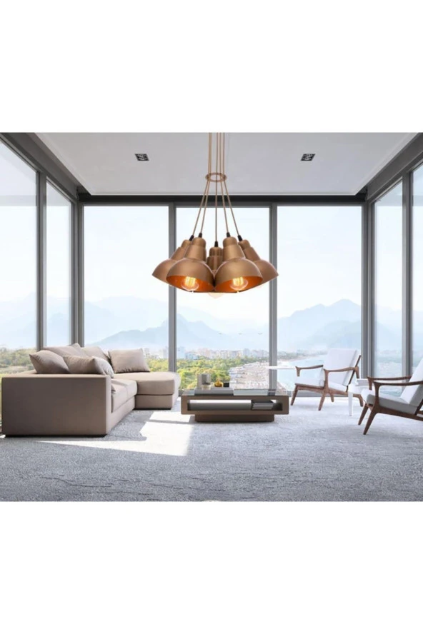 Umur Aydınlatma Lav 5'li Bakır Eskitme Sarkıt Avize - Resim 2