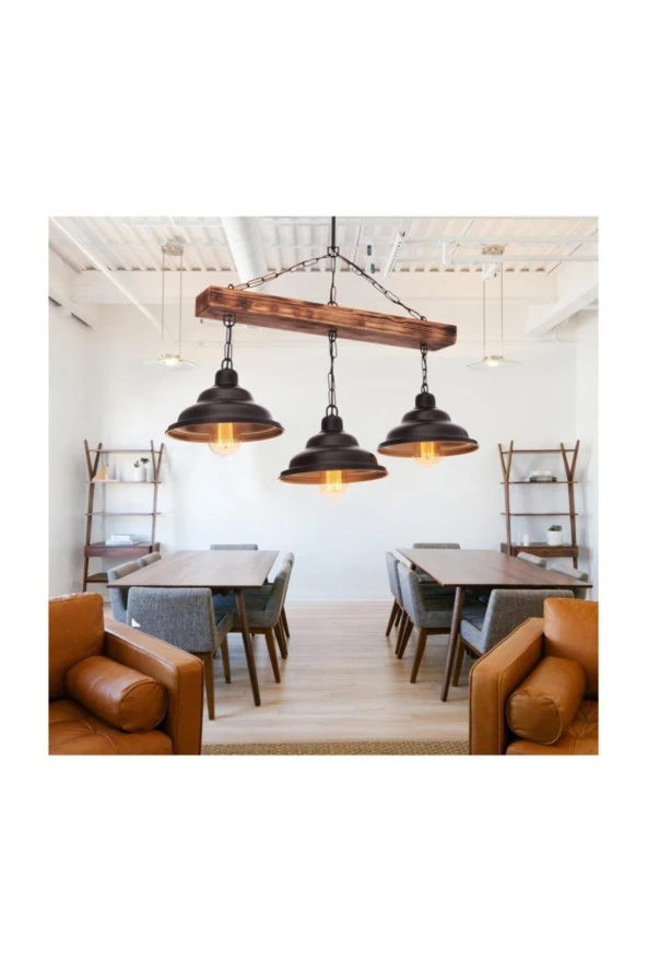 Umur Aydınlatma Togo 3'lü siyah ahşap sarkıt avize - Resim 2