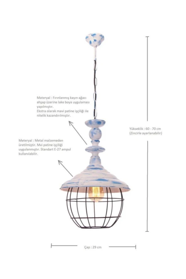 Umur Aydınlatma Dayton Mavi Patinalı Sarkıt Avize - Resim 2