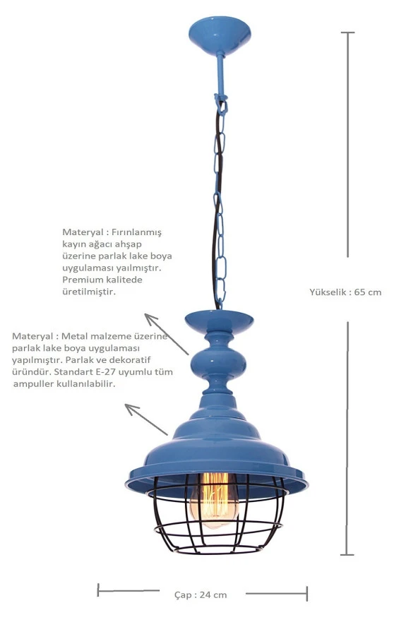 Umur Aydınlatma Togo Mavi Parlak Lake Boyalı Sarkıt Avize - Resim 2