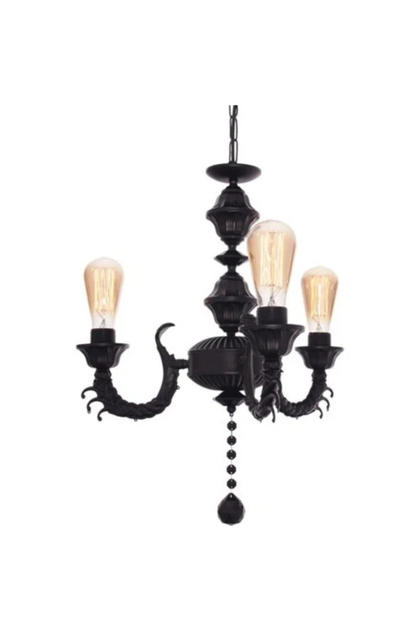 Umur Aydınlatma Novel 3'Lü Siyah E27 Avize - Resim 2