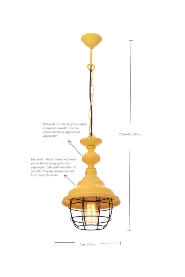 Umur Aydınlatma Togo Sarı parlak lake boyalı sarkıt avize - Resim 4