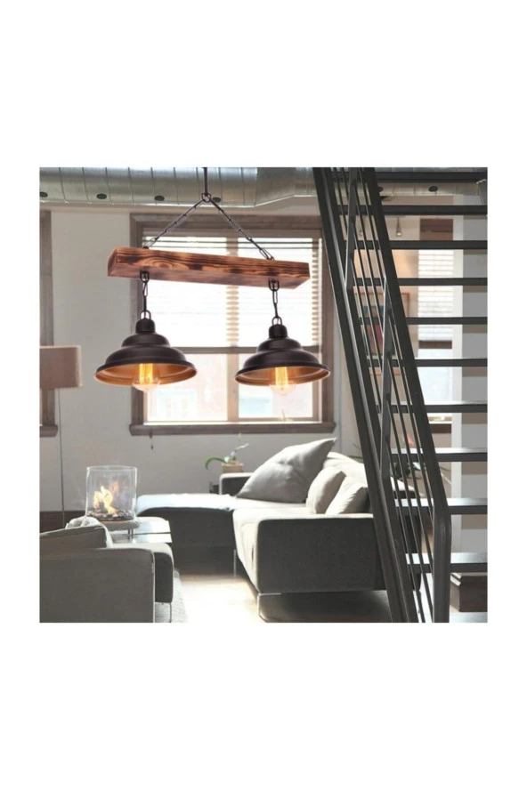 Umur Aydınlatma Togo 2'li ahşap siyah sıralı sarkıt avize - Resim 4