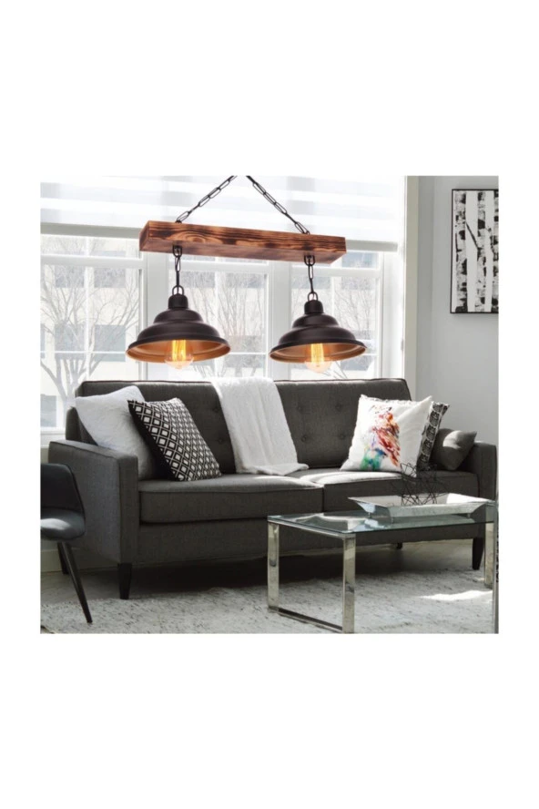 Umur Aydınlatma Togo 2'li ahşap siyah sıralı sarkıt avize - Resim 5