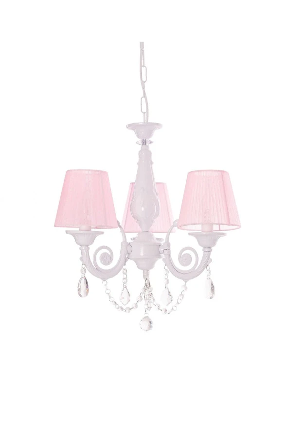 Umur Aydınlatma Senay 3'Lü Beyaz Pembe Şapkalı Minimalist Tasarım Avize