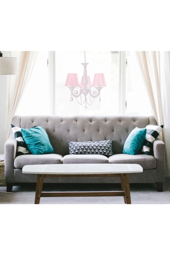 Umur Aydınlatma Senay 3'Lü Beyaz Pembe Şapkalı Minimalist Tasarım Avize - 2