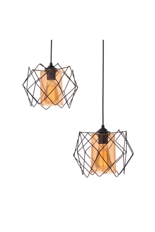 Umur Aydınlatma Altıgen Endüstriyel 2'Li Camlı Sarkıt Avize - Resim 2