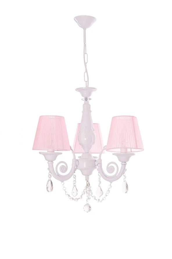 Umur Aydınlatma Senay 3'Lü Beyaz Pembe Şapkalı Minimalist Tasarım Avize - 4