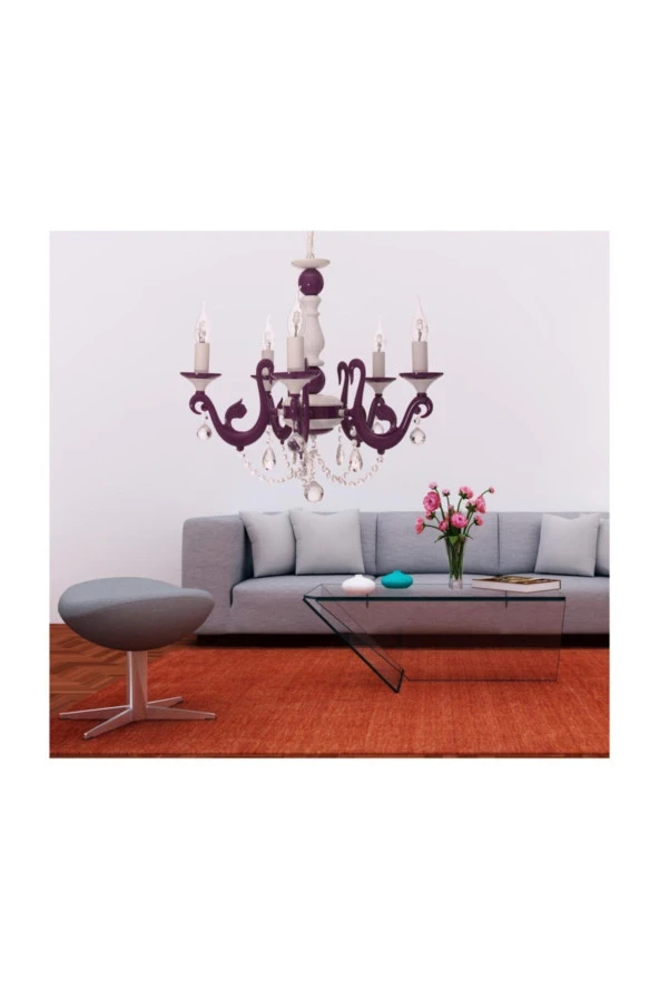 Umur Aydınlatma Bella Retro 5'li Mor Kristal Taşlı Avize ürün görseli