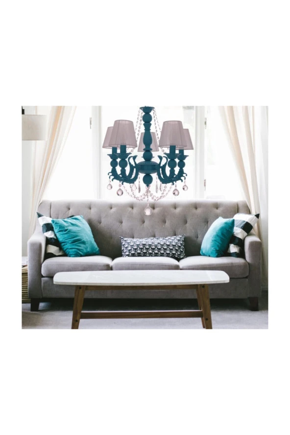 Umur Aydınlatma Eleganza 5'li Turkuaz Şapkalı Avize - Resim 2