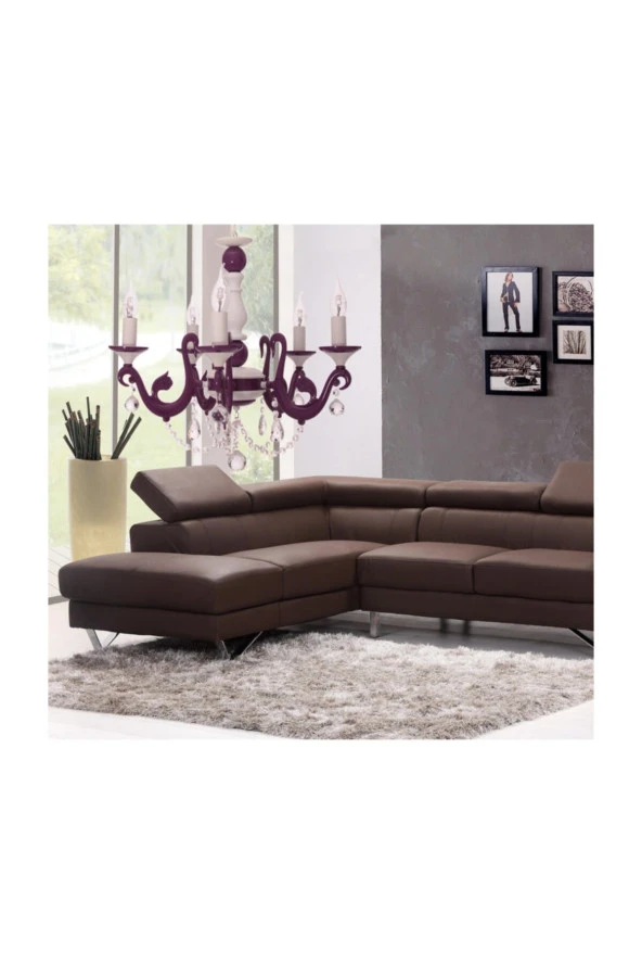 Umur Aydınlatma Bella Retro 5'li Mor Kristal Taşlı Avize - Resim 2