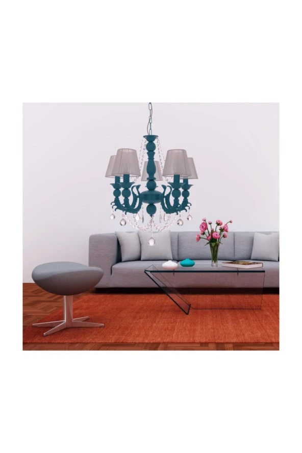 Umur Aydınlatma Eleganza 5'li Turkuaz Şapkalı Avize - Resim 3