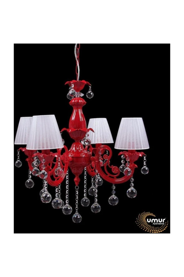Umur Aydınlatma Zümrüt 4'lü Kırmızı Abajurlu Avangarde Avize ürün görseli