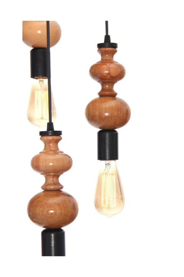 Umur Aydınlatma Line 3'Lü Masif Ahşap Sarkıt Avize - Resim 4