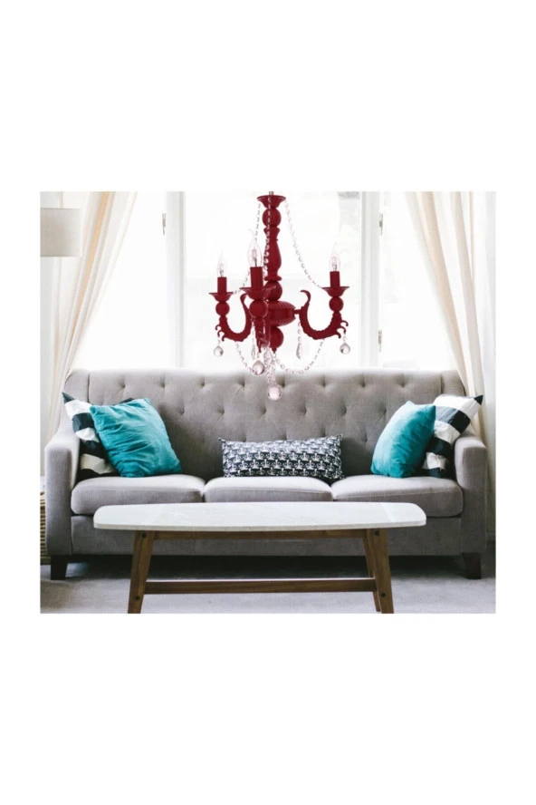 Umur Aydınlatma Eleganza Kırmızı 3'lü Avize Sarkıt - Resim 2