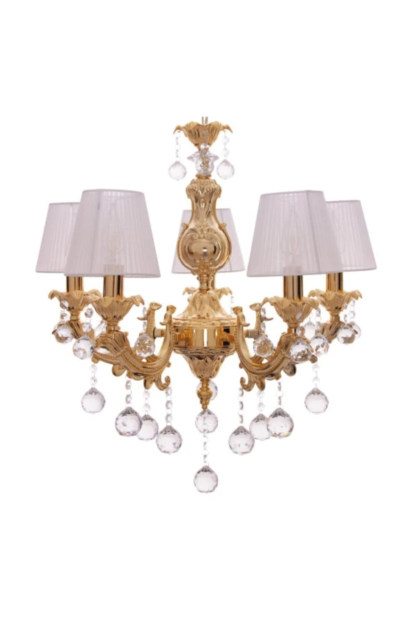 Umur Aydınlatma Şah 5'Li Sarı Kaplama Abajurlu Avize - Resim 3