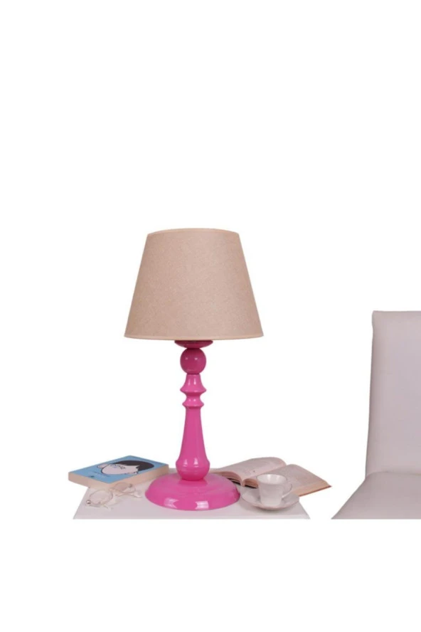 Umur Aydınlatma Orla Fuşya Ayak Krem Şapkalı Abajur ürün görseli
