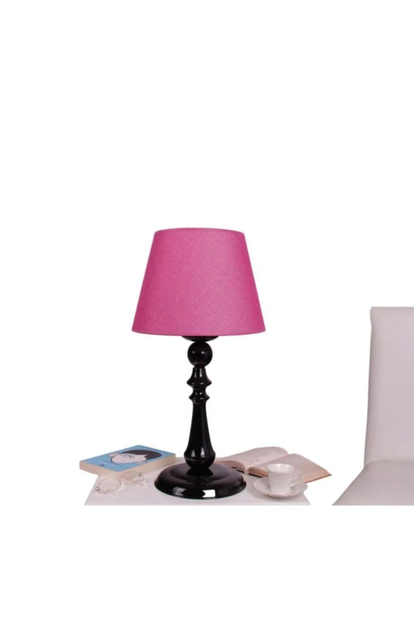 Umur Aydınlatma Orla Siyah Ayak Fuşya Şapkalı Abajur ürün görseli