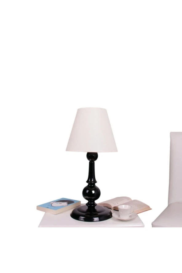 Umur Aydınlatma Zen Siyah Ayak Beyaz Şapkalı Abajur ürün görseli