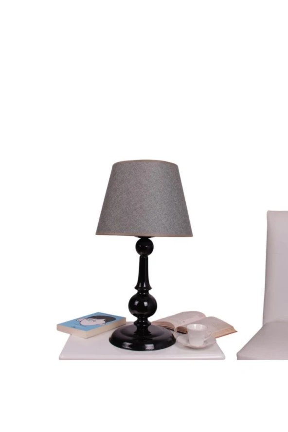 Umur Aydınlatma Zen Siyah Ayak Gri Şapkalı Abajur ürün görseli