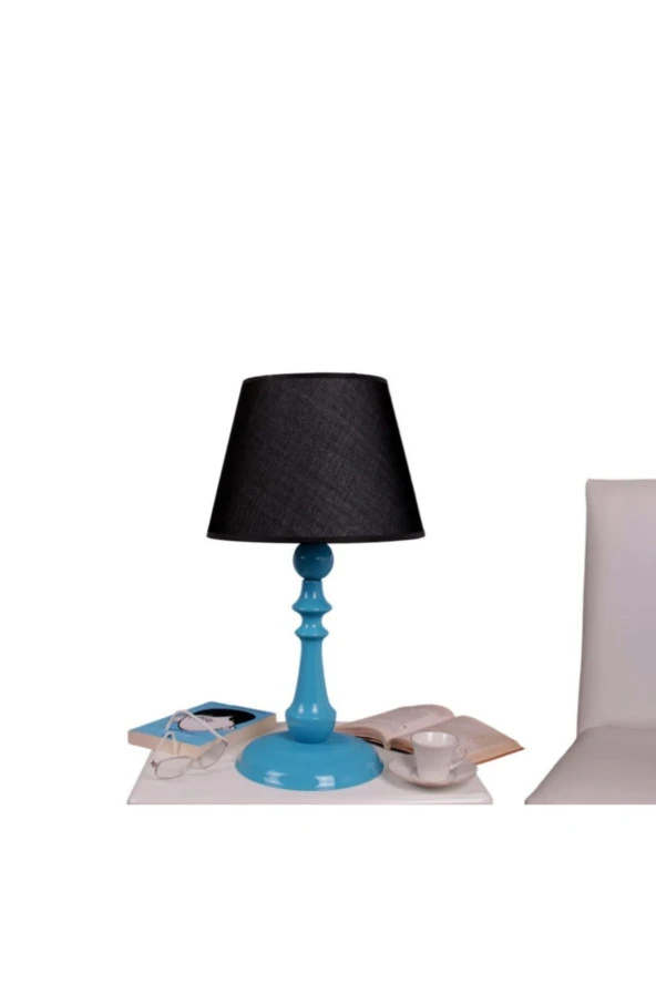 Umur Aydınlatma Turkuaz Ayak Siyah Şapkalı Abajur ürün görseli