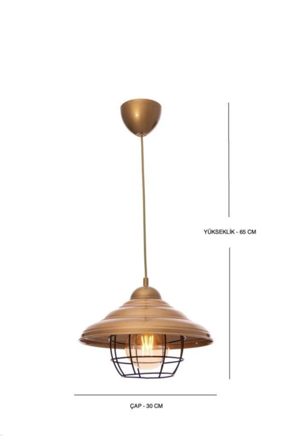 Umur Aydınlatma Tripod Dayton Şapkalı Bakır Eskitme Lambader Sarkıt Avize Oda Seti - Resim 5