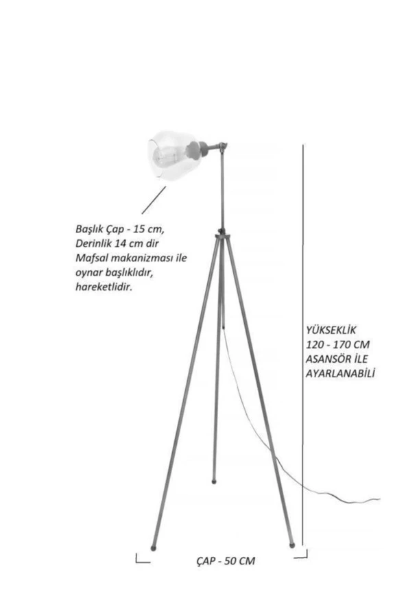 Umur Aydınlatma Tripod Soho Başlıklı Eskitme Lambader - Resim 3
