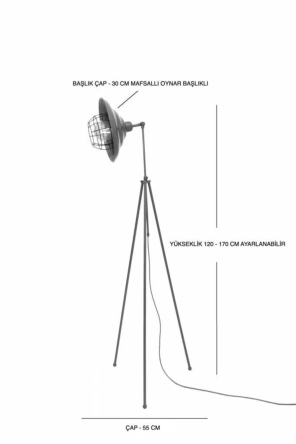 Umur Aydınlatma Tripod Dayton Şapkalı Bakır Eskitme Lambader - 3