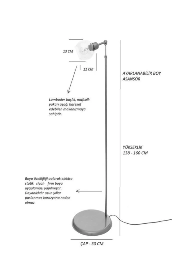 Umur Aydınlatma Minör Siyah Lambader - Resim 6