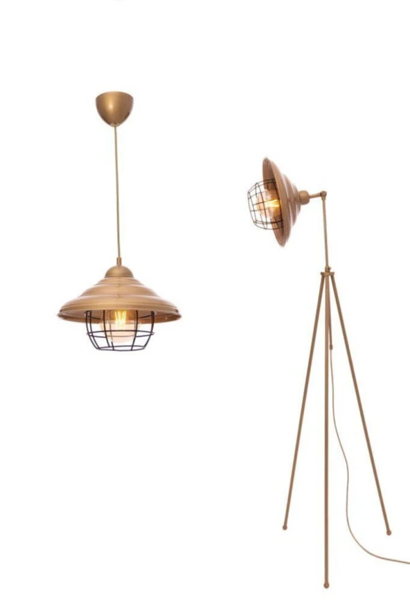 Umur Aydınlatma Tripod Dayton Şapkalı Bakır Eskitme Lambader Sarkıt Avize Oda Seti ürün görseli